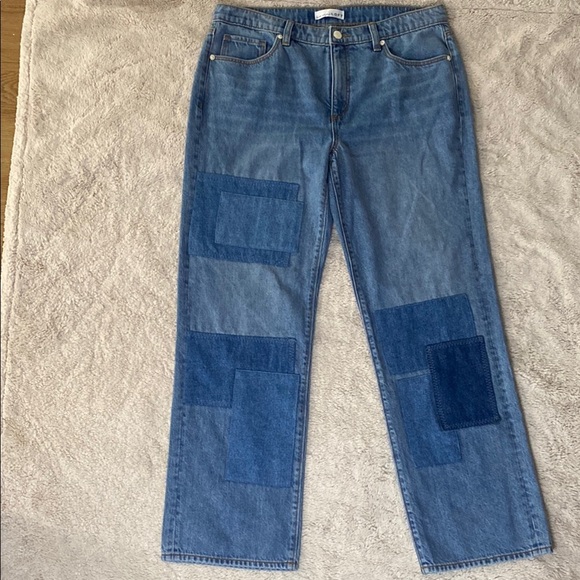 LOFT Pants - LOFT Blue Straight Leg Patchwork Denim
